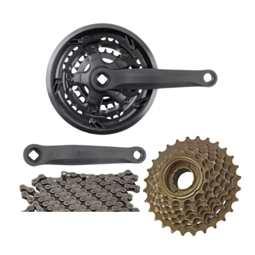 Kit Relação Bicicleta 21 Velocidades com Pedivela + Catraca/Pião + Corrente Bike MTB