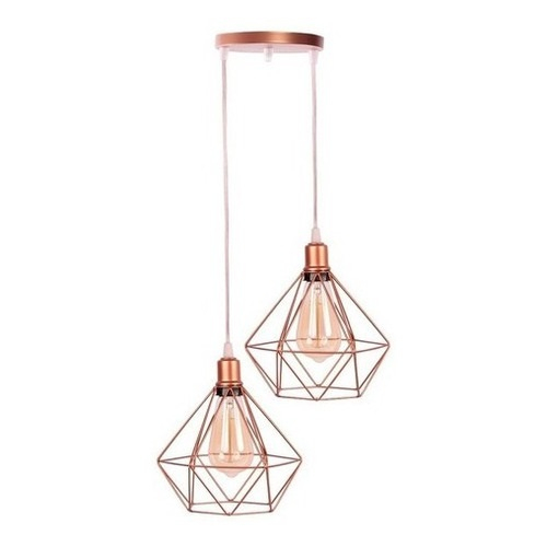 Pendente Aramado Base Dupla Fio Cristal Diamante Luminária Lustre Retrô industrial