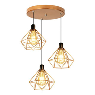 Luminária E-led Pendente Triplo Aramado Diamante Cor Rose Gold 110v/220v Por 1 Unidade