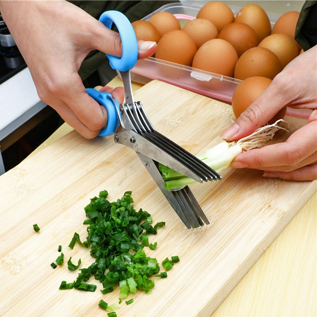 Tesoura Cozinha 5 Lâminas Aço Inox Profissional Grande Para Picar Alimentos Legumes Temperos Ervas