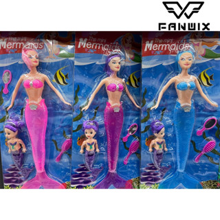 Boneca de sereia + sereia pequena com espelho e pente,  pisca cauda, presente pra meninas,  Fanwix