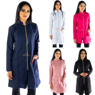 Jaleco Feminino Várias Cores Oxford Acinturado Com Zíper Gola Padre