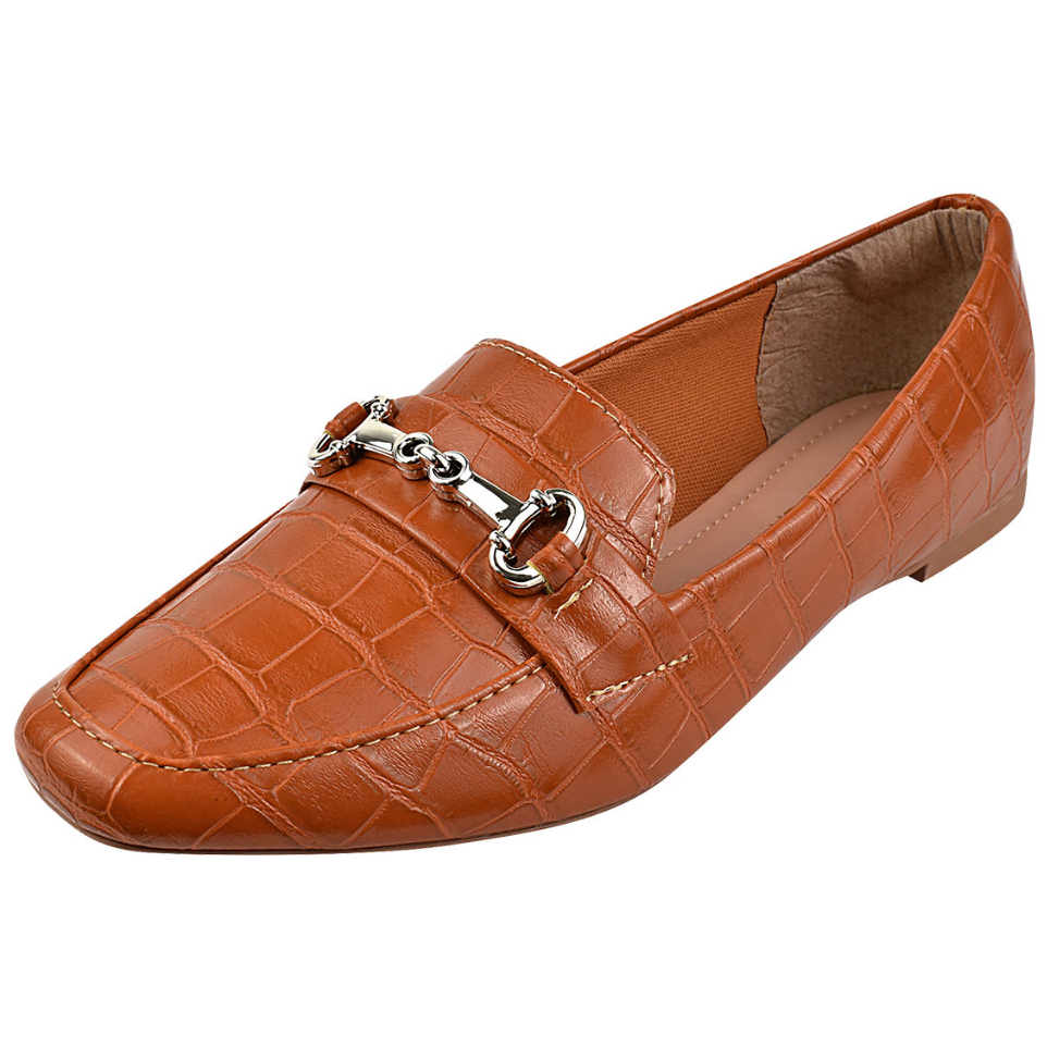 Sapato Mocassim Feminino Croco Sapatilha Rasteira Novo Trabalho Dia a Dia Casual Moderno Confortável Fivela