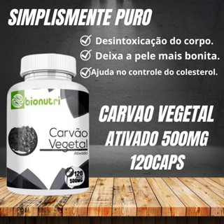 Carvão Vegetal Ativado Puro 500mg 120 Cáps desintoxicante natural poderoso