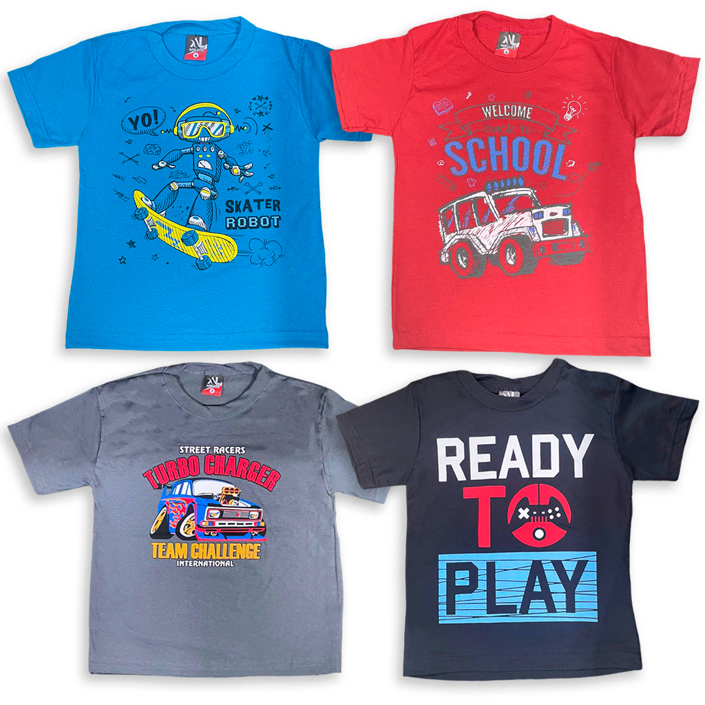 Kit 02 Camiseta Infantil Menino Manga Curta Estampada Verão 100% Algodão