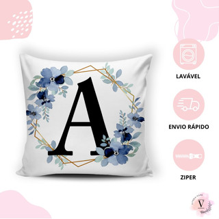 Capa De Almofada Decorativa Estampa Digital Letras Azul