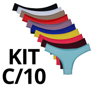Kit 10 Calcinha algodão cós largo conforto tanga