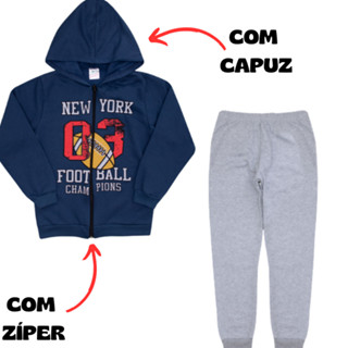 Conjunto Moletom Infantil Menino Zíper e Capuz Jaqueta roupa infantil Roupa de frio 4 AO 14