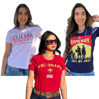 KIT 3 PEÇAS TSHIRT COUNTRY FEMININA CAVALGADA RODEIO