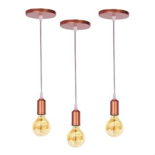 Kit 3 Pendente Luminária Fio Cabo Vintage Retro Industrial E27 ROSEGOLD em Oferta na Shopee