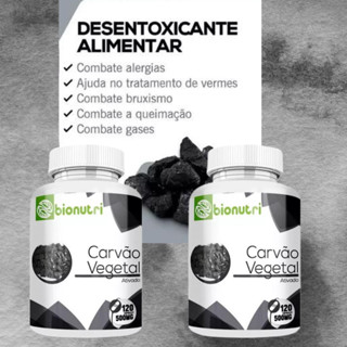 Kit 2 Potes Carvão Vegetal Ativado Puro 500mg 240Cáps 4 Meses Tratamento