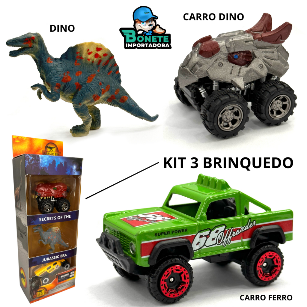 Kit 3 Carrinho de Fricção personagem cartelado Dinossauro / Carro de ferro/ Brinquedo para Crianças em Oferta na Shopee