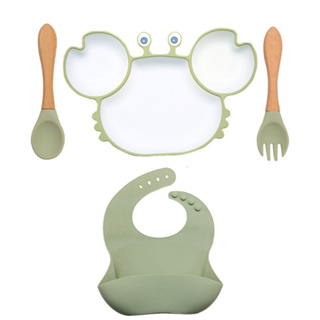 Kit Alimentação Bebê Prato Talher Babador Silicone Livre de BPA Flexível Prato Caranguejo com Ventosa Baby Promo!! em Oferta na Shopee