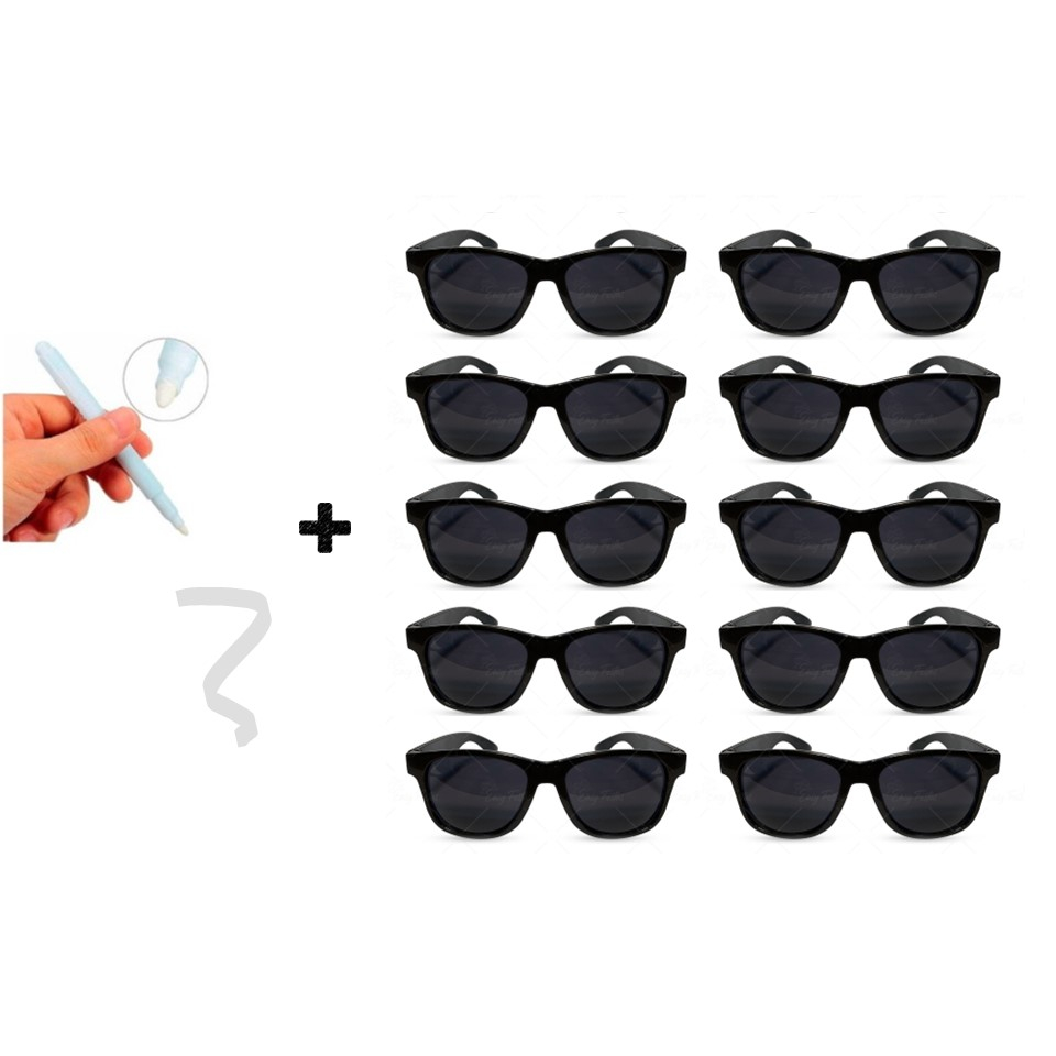 Kit 10 Óculos Pretos Festas Despedidas + Caneta Giz Branca em Oferta na Shopee