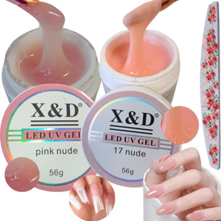 Kit 2 Gel Xed Para Alongamento De Unhas 56g Manicure Unha nude e pink-nude base