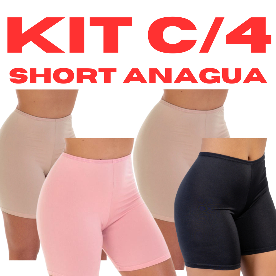 Kit 4 Short Anagua Liso Segunda Pele Modelador Basico Compressão Perfeita Shortinho
