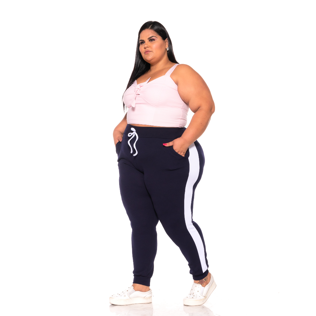 Calça Feminina jogger Plus Size Malha Crepe C/ Bolsos Envio Imediato em Oferta na Shopee