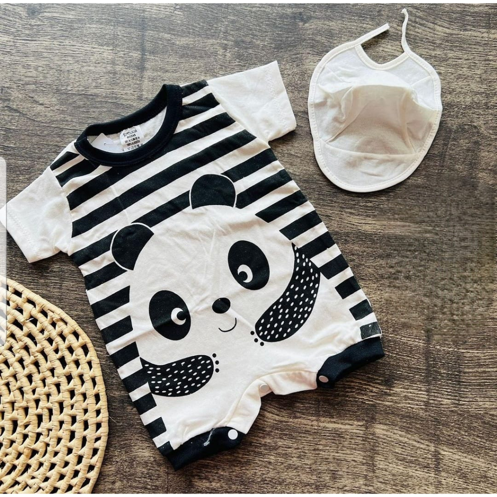 Kit Macacão para bebê panda com touca em Oferta na Shopee