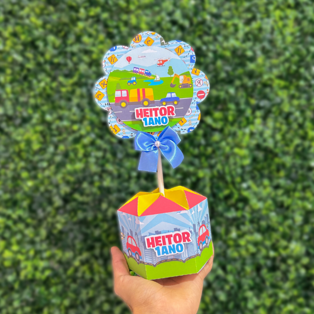 Kit de Centro de mesa Meios de Transporte | Arranjo Enfeite Cachepô Lembrancinha Festa Personalizado