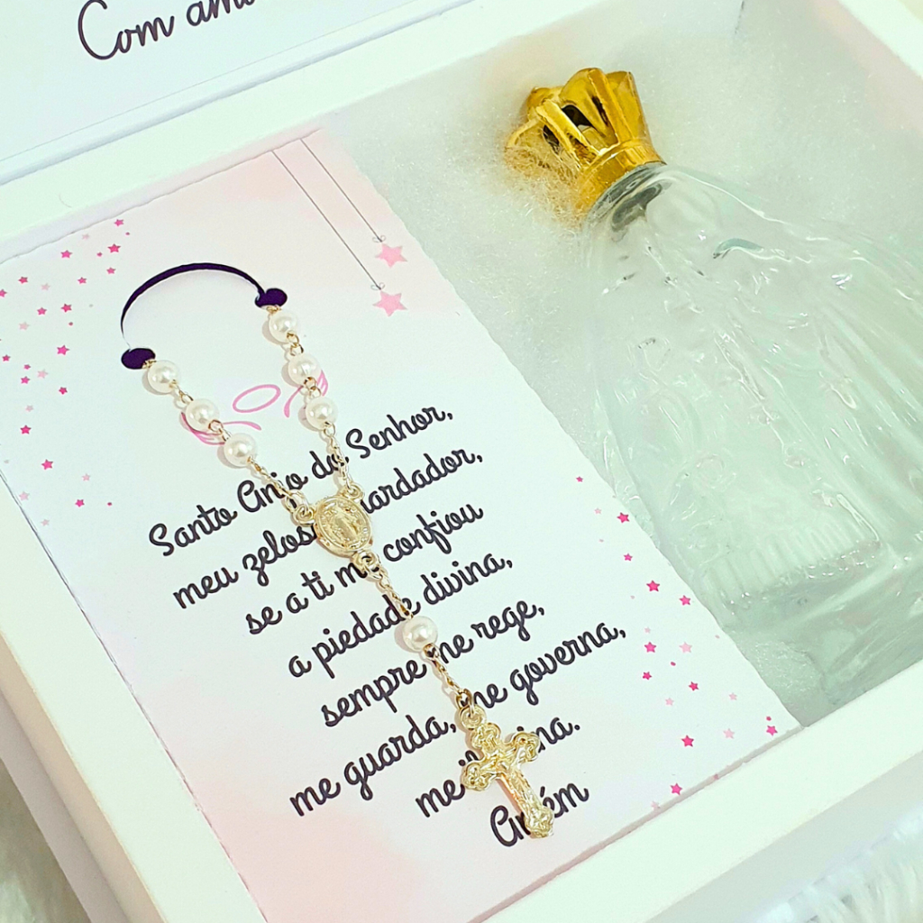 Kit Lembrancinha Batizado Com Terço E Nossa Senhora