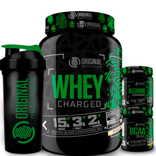 Kit Whey Protein Charged Original + Bcaa + Glutamina + Shaker em Oferta na Shopee