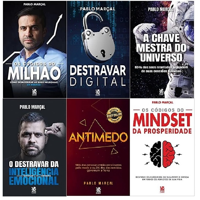 Kit C/6 Livros Pablo Marçal - Antimedo, Os Códigos do Milhão, Destravar da Inteligência, CÓDIGOS DO MINDSET DA PROSPERIDADE, A CHAVE MESTRA DO UNIVERSO e DESTRAVAR DIGITAL