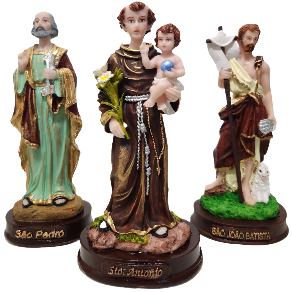 Imagem de São João Batista, São Pedro e Santo Antônio 15cm resina