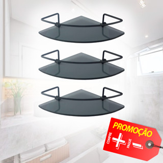 Kit Para Banheiro Porta Shampoo De Canto Fumê 3 Peças Cód. 8808