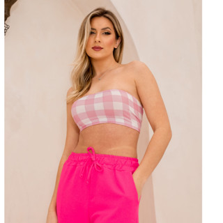 Top Faixa Rosa Barbiecore Xadrez Quadradinho