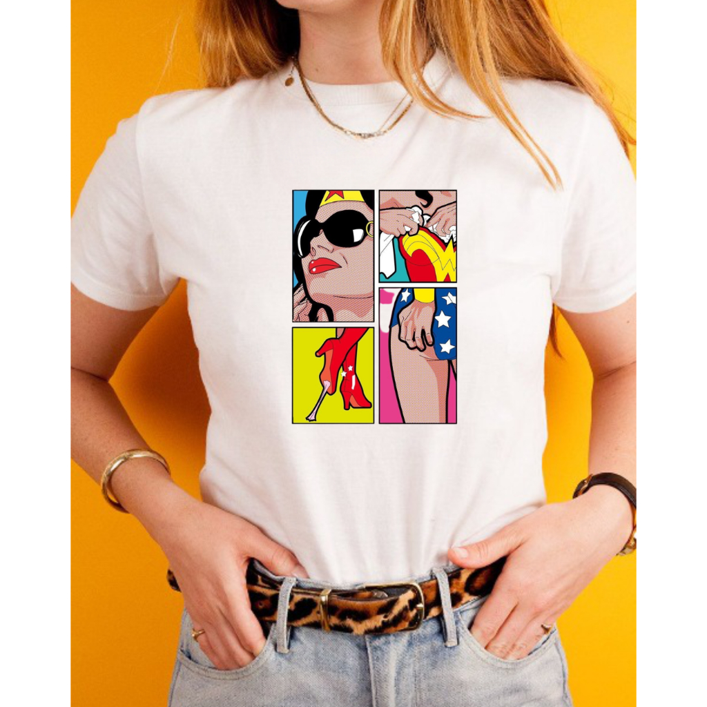 Camiseta feminina branca T-shirt Mulher maravilha Feminina branca Promoção estampada