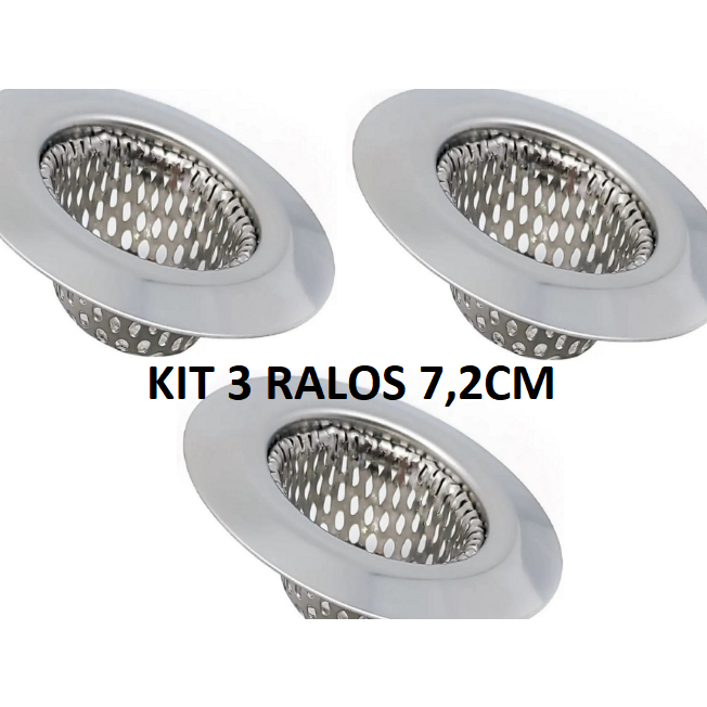 Kit 3 Ralos Ralo Ralinho Para Pias Tanques 7,2CM Original Line Multiuso Universal