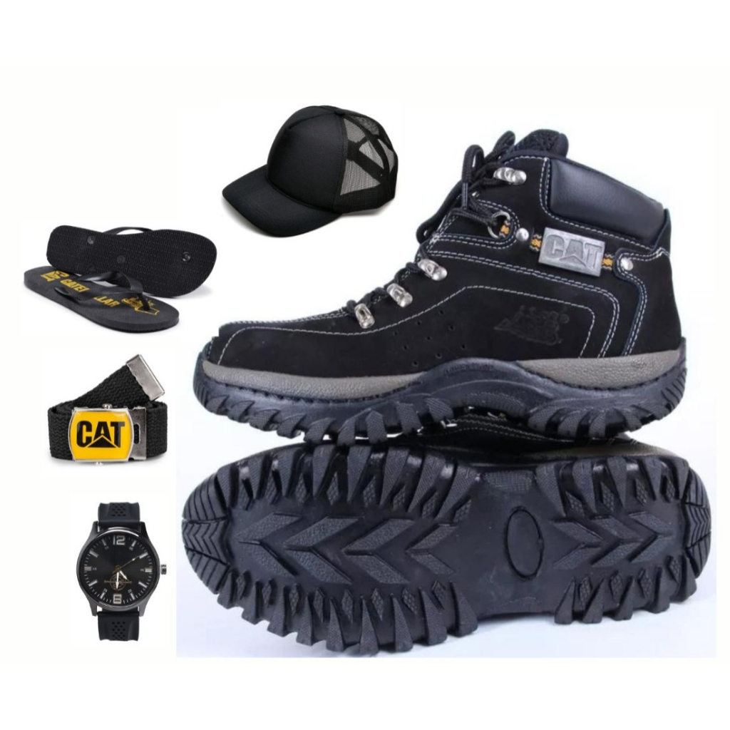 Coturno 100% Couro Estiloso para Trabalhar e Casual + Relógio + Cinto + Chinelo + Boné
