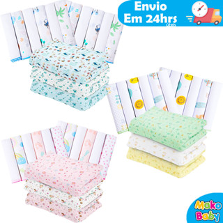 Kit 15 Peças Enxoval Bebê - 3 Cueiros Flanelados Estampados ou Lisos + 12 Paninho de boca Maternidade 100% algodão