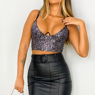 Cropped Paête Aro Lantejoula Brilho Alcinha