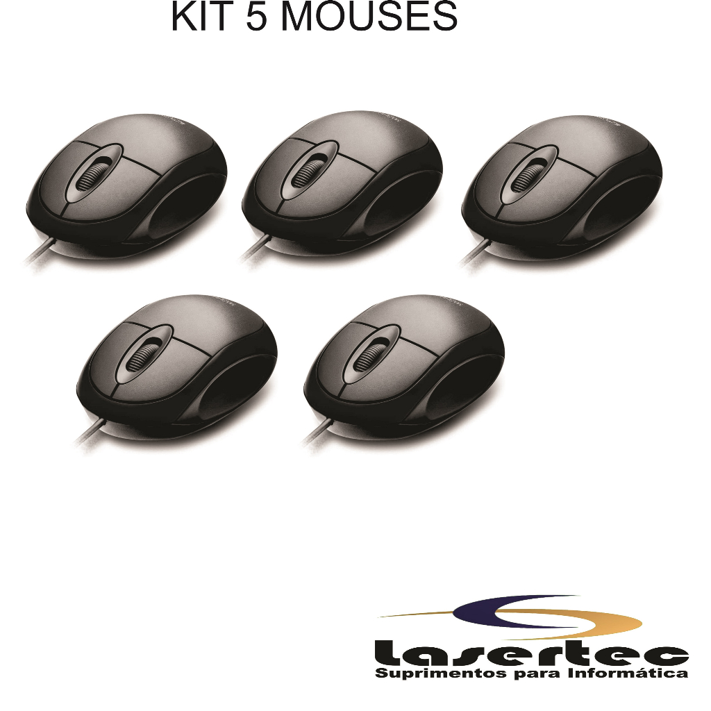 KIT 5 UNIDADES Mouse Classic Box Optico 1200 dpi Full Black Usb Multilaser - MO300