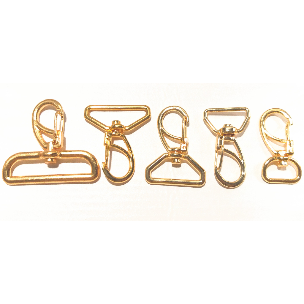 10 unid. Mosquetão Dourado (Vários tamanhos) c/ Banho Cataforético - Bolsas Mochilas Artesanto