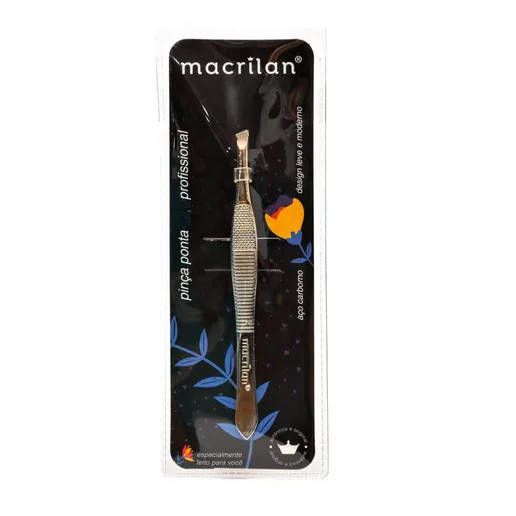 Pinça Sobrancelha Profissional Inox Macrilan Inox Ponta Diagonal Aço carbono Leve e moderna