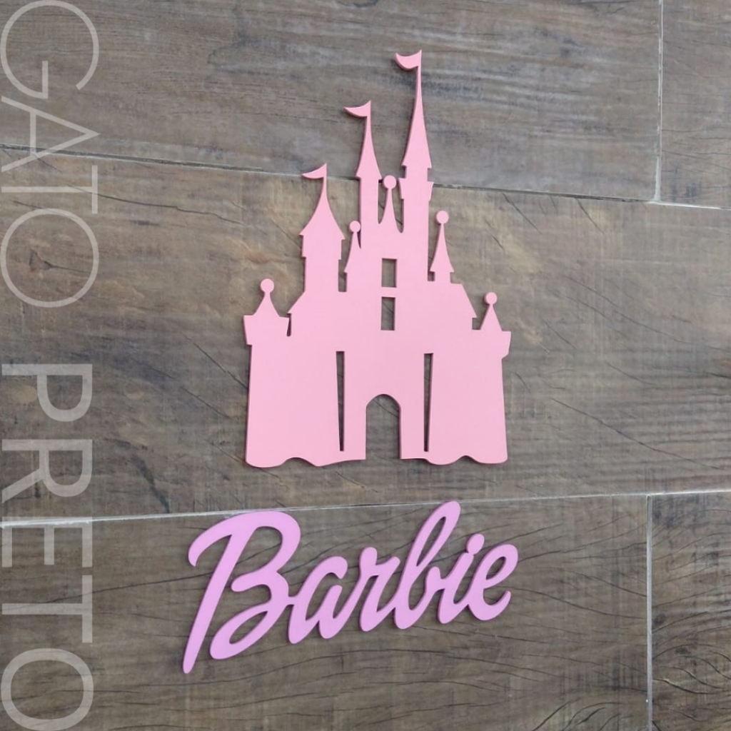 Placa Quadro Decorativo Castelo Princesa Lettering Menina Girl Dourado Rosa Preto Fosco Fita Dupla Face Adesiva Sem Furo