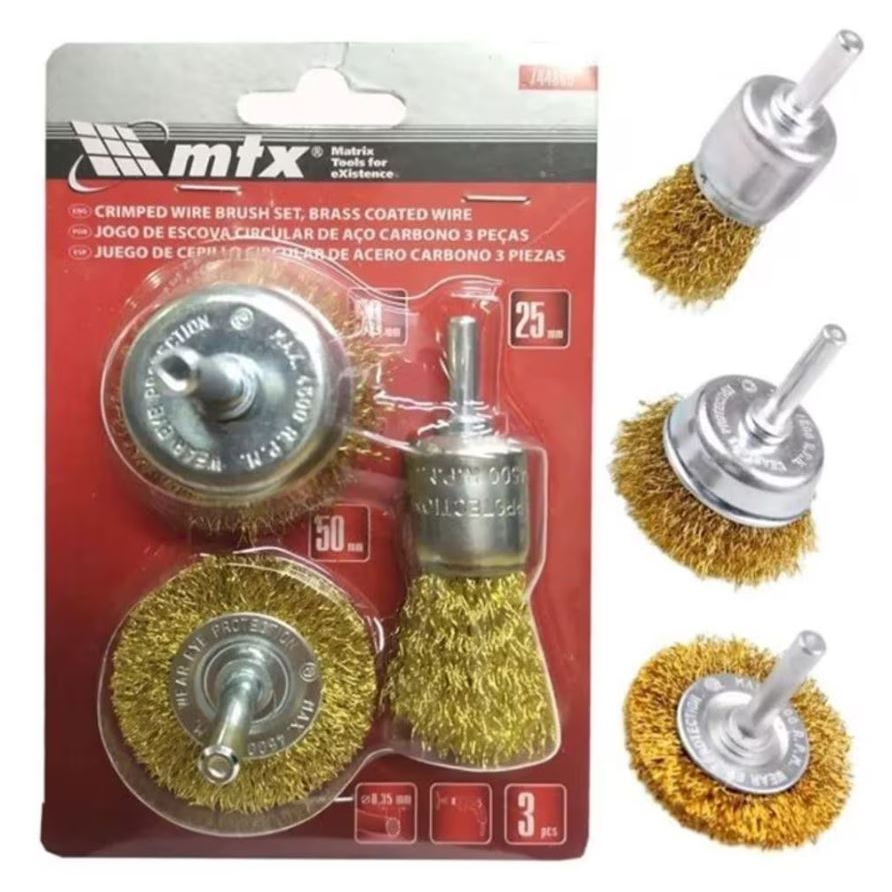 Kit Jogo de Escova Circular de Aço Carbono 3 Peças Limpeza de Ferrugem MTX