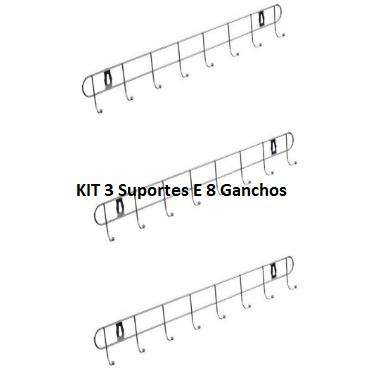 OFERTA KIT 3 Suporte Cabide Ganchos Aramado de 8  ganchos Wellmix em Oferta na Shopee