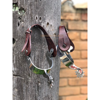 espora quarto de milha cutucadeira com roseta para cavalo inox com correia de couro pronta entrega envio rápido menor preço