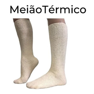 Meia Meião Térmico Algodão Lã para Camara Fria, proteção para os pés, baixas temperatura Cor Cru (branca) com CA