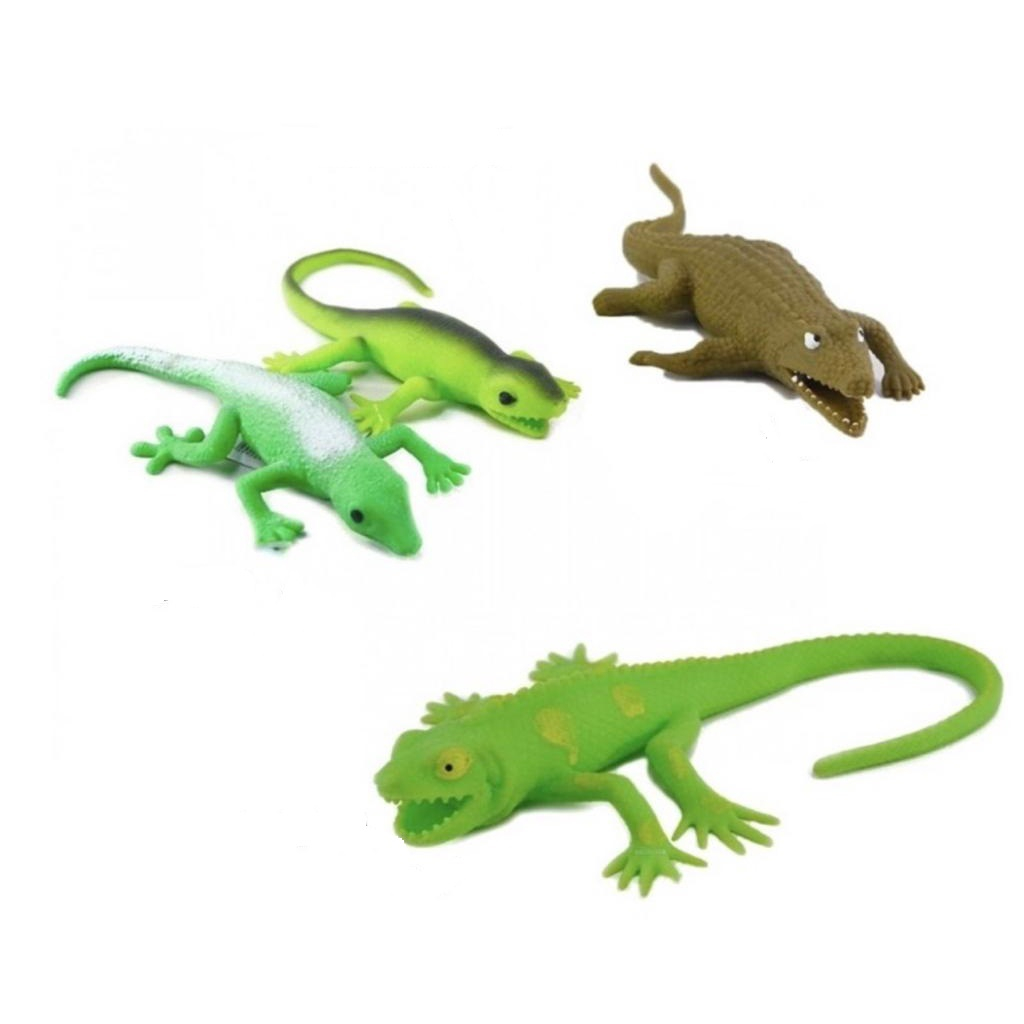 Kit Completo 4 Squishy Répteis Iguana Lagartixa Jacaré e Lagarto