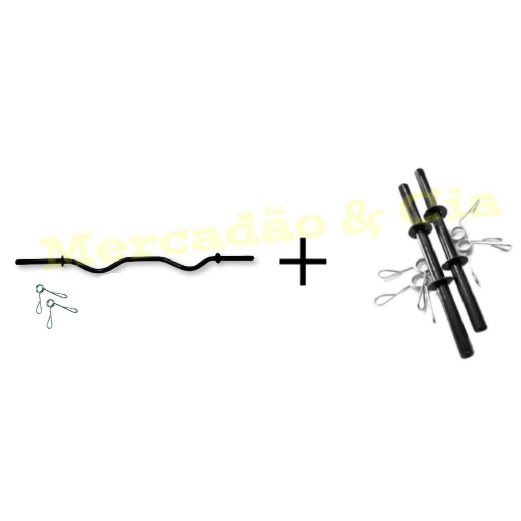 Barra W Oca 120cm + 02 Barras oca de 40 cm para halteres anilhas peso musculação academia exercícios físico com presilha