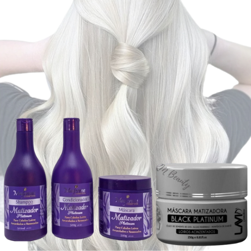 Kit Matizador Maycrene 3 produtos + Máscara Black Platinum Matizadora Cronograma capilar - Beleza Cabelo loiros, brancos ou platinados Pronta Entrega