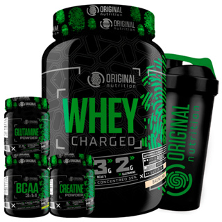 Kit Whey Charged ON + Bcaa + Glutamina + Creatina + Shaker em Oferta na Shopee