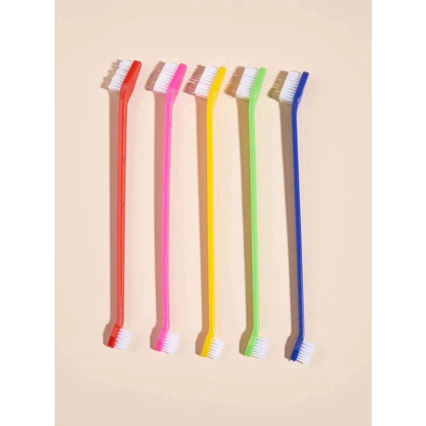 Kit com 12 Escovas de Dente Dupla Cabo Longo Pet Cuidado Bucal Higiene Cachorro Gato Material Resistente