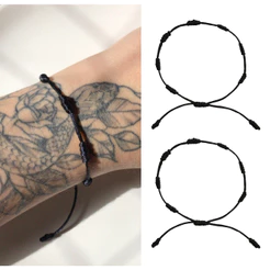 Pulseiras 7 Nós Preta Preto Casal Par Kabbalah Akai Ito