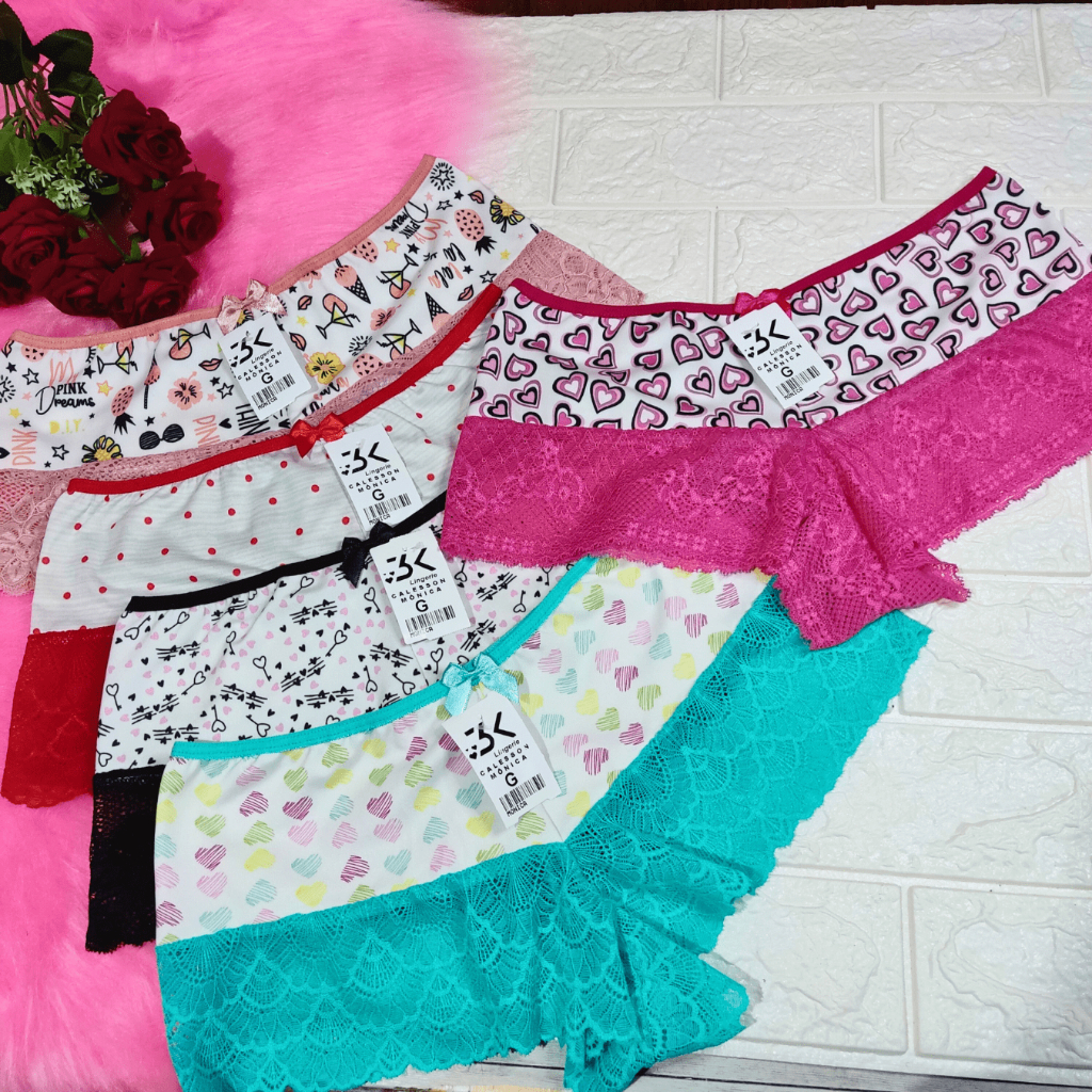 Kit Calcinha Calesson Plus Size e Regular Renda Estampado Moda Íntima Lingerie Shortinho Feminino