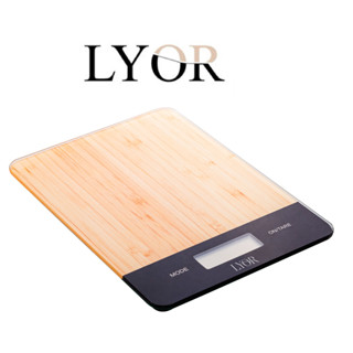 Balança Digital De Cozinha Lyor Bambu Vidro Display LCD 5 kilos